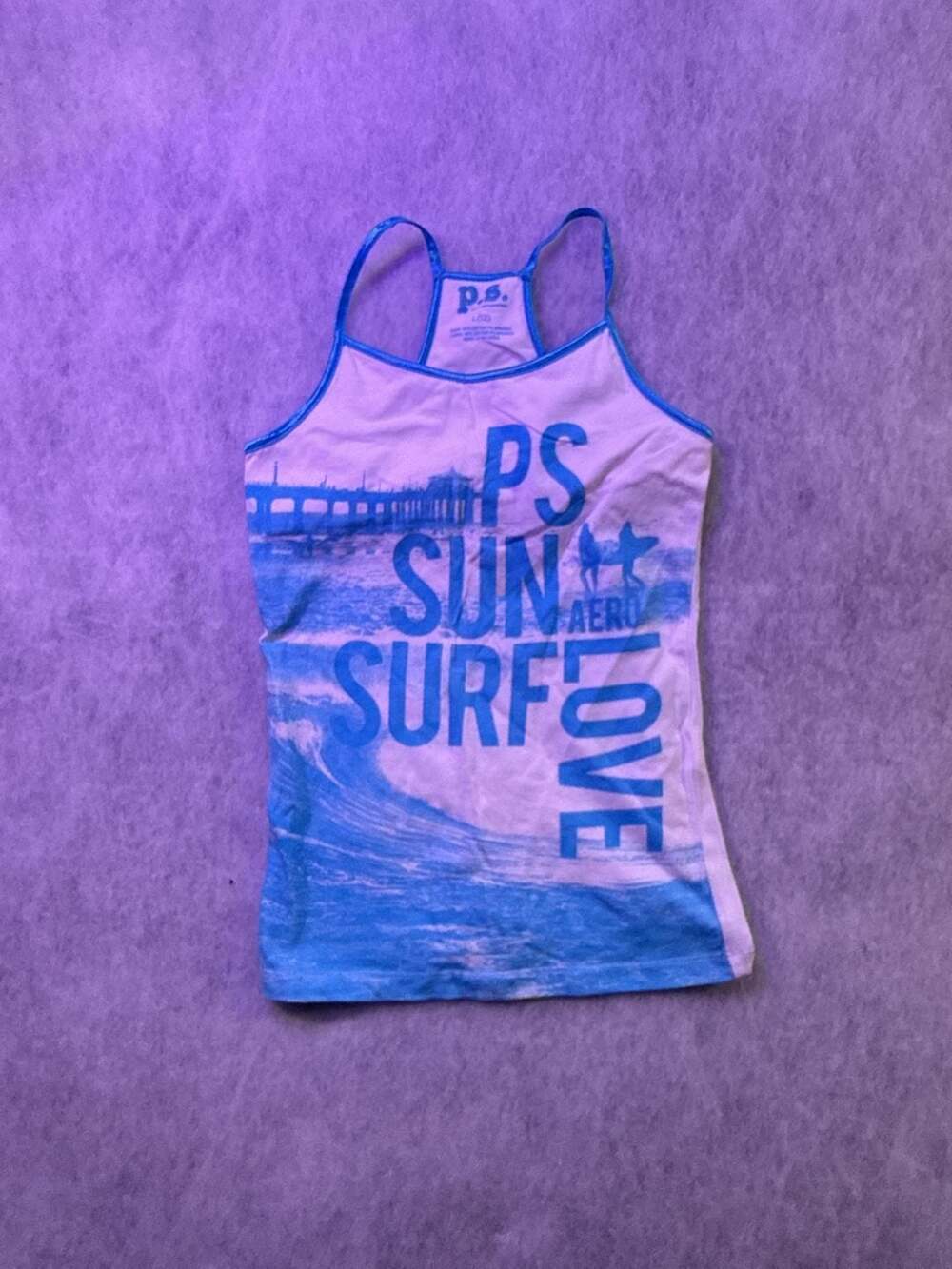 P.S. from Aeropostale Tank Top Size L(12) Blue Surf Love Graphic